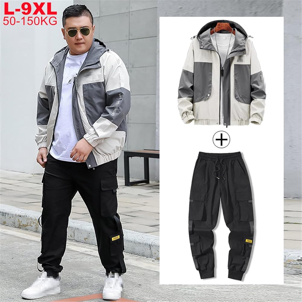 Large Size Men Sets Tracksuit Harem Cargo Jacket Pants 2